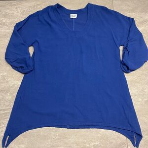 Oh My Gauze! Blue Gauzy Cotton Size 1 Small Ruched Sleeve Boho Tunic Lightweight
